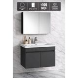 Multi Series 80 cm Antrasit Gri Mat Banyo Dolabı Takımı - Seramik Lavabolu Aynalı Banyo Seti