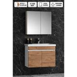 Multi Series 80 cm Beyaz Atlantik Çam Asma Banyo Dolabı Takımı - Seramik Lavabolu Aynalı Banyo Dolap Seti