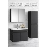 Multi Series 80+35 cm Antrasit Gri Mat Asma Banyo Dolabı Takımı - Seramik Lavabolu Boy Dolaplı Set