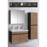 Multi Series 80+35 cm Antrasit Gri Mat Atlantik Çam MDF Asma Banyo Dolabı Takımı - Seramik Lavabolu Dolap Seti