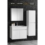 Multi Series 80+35 cm Beyaz MDF Asma Banyo Dolabı Takımı - Seramik Lavabolu Aynalı Banyo Dolap Seti