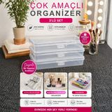 Multi Trendy Çok Amaçlı 3’lü Organizer Kilitli Saklama Kutusu Makyaj Kalemlik Seyahat - Şeffaf