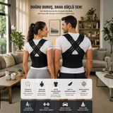 Multi Trendy Dik Duruş Korsesi Sırt Korsesi Kadın Erkek Kamburluk Önleyici Postür Düzeltici Bel Destek Korse - Siyah - Standart