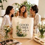 Multi Trendy Good Vibes Baskılı Ham Bez Çanta 40X50X10 cm Körüklü Büyük Boy Omuz Çantası Kanvas Bez Tote Bag