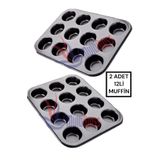 Multiamo 12 Bölmeli Muffin Kek Kalıbı 2 Li Set Yanmaz Yapışmaz Muffin Cupcake Fırın Kalıp Tepsisi