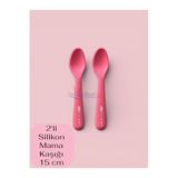 Multiamo 2'li Silikon Mama Kaşığı 15 cm, Koyu Pembe