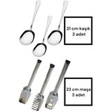 Multiamo 6lı Çelik Servis Maşa Seti / 3 Adet Servis Kaşığı 3 Adet Pasta-Makarna-Salata Maşası - Gri