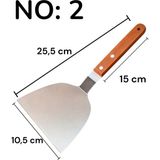 Multiamo Ahşap Saplı Paslanmaz Orta Boy Çelik Spatula/Börek Hamburger Tatlı Kazıcıyı Baklavacı Spatula No:2 - Metalik