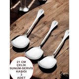 Multiamo Çelik 21 cm 3 Adet Servis Kaşığı / Sunum Kaşığı - Gümüş