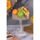 Multiamo El Yapımı Şeffaf Cam Yuvarlak Ayaklı Sunum Kasesı Sunumluk Meyvelik Salata Kasesi 19X25 Cm Şeffaf