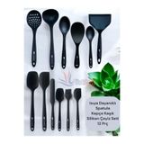 Multiamo Isıya Dayanıklı 12 Parça Silikon Spatula Kepçe Kaşık Seti, Siyah