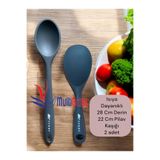 Multiamo Isıya Dayanıklı Silikon Kaşık Seti, 28 cm Uzun Kaşık, 22 cm Kısa Kaşık, Gri, 2 Adet