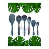 Multiamo Isıya Dayanıklı Silikon Kepçe Spatula Kaşık Seti, 6 Parça, Gri