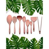 Multiamo Isıya Dayanıklı Silikon Kevgir Kepçe Spatula Kaşık Maşa Seti (30-28-22-20 Cm) 8 Parça - Somon