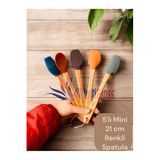 Multiamo İvory 5 Parça Bambu Saplı Mini 21 cm Silikon Spatula Seti, Çok Renkli