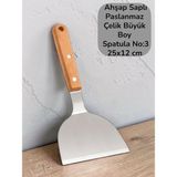 Multiamo İvory Ahşap Saplı Paslanmaz Büyük Boy Çelik Spatula/Börek Hamburger Tatlı Kazıcıyı Baklavacı Spatula No:3