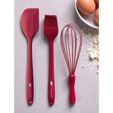 Multiamo İvory Isıya Dayanıklı Silikon Büyük Boy Tatlı-Pasta Hazırlık Seti Sivri Spatula/yumurta Fırçası/çırpıcı - Fuşya