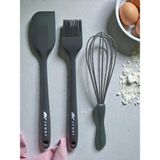 Multiamo İvory Isıya Dayanıklı Silikon Büyük Boy Tatlı-Pasta Hazırlık Seti Sivri Spatula/yumurta Fırçası/çırpıcı - Gri
