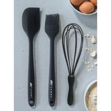 Multiamo İvory Isıya Dayanıklı Silikon Büyük Boy Tatlı-Pasta Hazırlık Seti Sivri Spatula/yumurta Fırçası/çırpıcı - Siyah