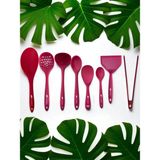 Multiamo İvory Isıya Dayanıklı Silikon Kevgir Kepçe Spatula Kaşık Maşa Seti (30-28-22-20 Cm) 8 Parça - Fuşya