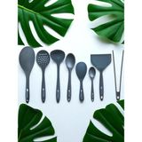 Multiamo İvory Isıya Dayanıklı Silikon Kevgir Kepçe Spatula Kaşık Maşa Seti (30-28-22-20 Cm) 8 Parça - Gri