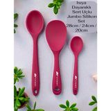 Multiamo İvory Sert Uçlu Isıya Dayanıklı Silikon Uzun Kısa Derin Kaşık 28 Cm-20 Cm/jumbo Pilav Kaşığı 24 cm - Fuşya