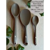 Multiamo İvory Sert Uçlu Isıya Dayanıklı Silikon Uzun Kısa Derin Kaşık 28 Cm-20 Cm/jumbo Pilav Kaşığı 24 cm - Gri