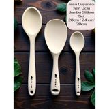 Multiamo İvory Sert Uçlu Isıya Dayanıklı Silikon Uzun Kısa Derin Kaşık 28 Cm-20 Cm/jumbo Pilav Kaşığı 24 cm - Krem