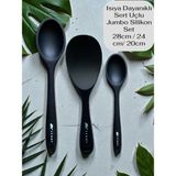 Multiamo İvory Sert Uçlu Isıya Dayanıklı Silikon Uzun Kısa Derin Kaşık 28 Cm-20 Cm/jumbo Pilav Kaşığı 24 cm - Siyah