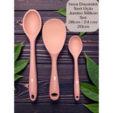 Multiamo İvory Sert Uçlu Isıya Dayanıklı Silikon Uzun Kısa Derin Kaşık 28 Cm-20 Cm/jumbo Pilav Kaşığı 24 cm - Somon