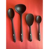 Multiamo İvory Sert Uçlu Isıya Dayanıklı Yanmaz Yapışmaz Silikon Kaşık Seti 4 Parça 28cm/22cm/20cm Kaşık 28cm Kepçe - Siyah