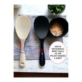 Multiamo Sert Uçlu Isıya Dayanıklı Silikon Kaşık, 22 cm, Siyah-Krem, 2'li Set