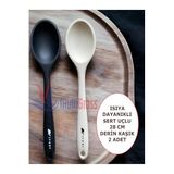 Multiamo Sert Uçlu Isıya Dayanıklı Silikon Kaşık Seti, 28 cm, Siyah-Krem, 2 Adet