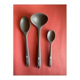 Multiamo Sert Uçlu Isıya Dayanıklı Silikon Kaşık Seti 3 Parça, 28cm/20cm Kaşık, 28cm Kepçe, Gri