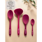 Multiamo Sert Uçlu Isıya Dayanıklı Silikon Kepçe Kaşık Seti 4 Parça 28CM/22CM/20CM Kaşık 28CM Kepçe - Fuşya