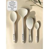 Multiamo Sert Uçlu Isıya Dayanıklı Silikon Kepçe Kaşık Seti 4 Parça 28CM/22CM/20CM Kaşık 28CM Kepçe - Krem