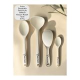 Multiamo Sert Uçlu Isıya Dayanıklı Silikon Kepçe Kaşık Seti 4 Parça 28CM/22CM/20CM Kaşık 28CM Kepçe - Krem