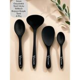 Multiamo Sert Uçlu Isıya Dayanıklı Silikon Kepçe Kaşık Seti 4 Parça 28CM/22CM/20CM Kaşık 28CM Kepçe - Siyah