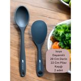 Multiamo Sert Uçlu Isıya Dayanıklı Yanmaz Yapışmaz Silikon Uzun Kaşık 28 cm Kısa Kaşık 22 cm / 2 Adet - Gri