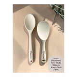 Multiamo Sert Uçlu Isıya Dayanıklı Yanmaz Yapışmaz Silikon Uzun Kaşık 28 cm + Kısa Kaşık 22 cm / 2 Adet - Krem