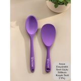 Multiamo Sert Uçlu Isıya Dayanıklı Yanmaz Yapışmaz Silikon Uzun Kaşık 28 cm + Kısa Kaşık 22 cm / 2 Adet - Mor
