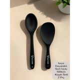 Multiamo Sert Uçlu Isıya Dayanıklı Yanmaz Yapışmaz Silikon Uzun Kaşık 28 cm Kısa Kaşık 22 cm / 2 Adet - Siyah