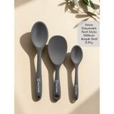 Multiamo Sert Uçlu Isıya Dayanıklı Yanmaz Yapışmaz Silikon Uzun Kısa Derin Kaşık 28 Cm-20 Cm/kısa Kaşık 22 cm - Gri