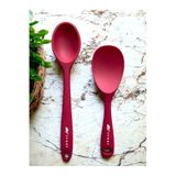 Multiamo Silikon Kaşık Seti, 28 cm Uzun + 22 cm Kısa Kaşık, Isıya Dayanıklı, Fuşya, 2 Adet