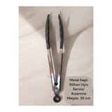 Multiamo Silikon Uçlu Metal Kızartma Maşası, Servis Maşası, 26 cm, Gri