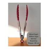 Multiamo Silikon Uçlu Metal Kızartma Maşası, Servis Maşası, Fuşya, 26 cm