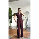 multibox Kadın Bordo Kuşaklı Vatkalı Yelek Pantolon Takım