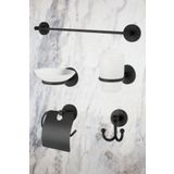 MultiStore Siyah 5'li Banyo Aksesuar Seti Uzun Havluluk/tuvalet Kağıtlığı/bornoz Askısı/sabunluk/diş Fırçalık