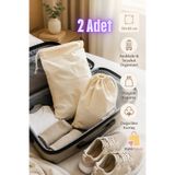 MultiTrendy 2 Adet Büzgülü Bez Ayakkabı Saklama Kesesi Valiz Çanta Organizer Seyahat Torbası 30x40 cm