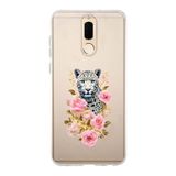 Multitronic Huawei Mate 10 Lite ile Uyumlu Leopar ve Pembe Gül Desenli Şeffaf Telefon Kılıfı